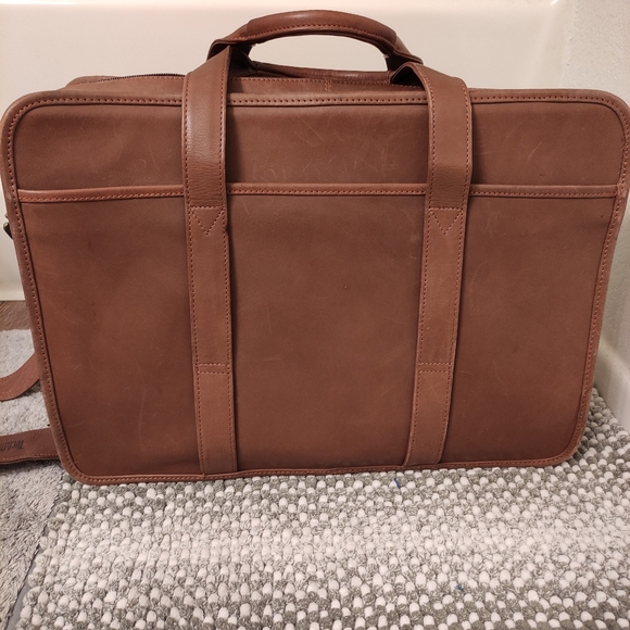 HIT Tech Soft Brown Genuine Leather Laptop Computer Shoulder Bag Organizer - Picture 2 of 16